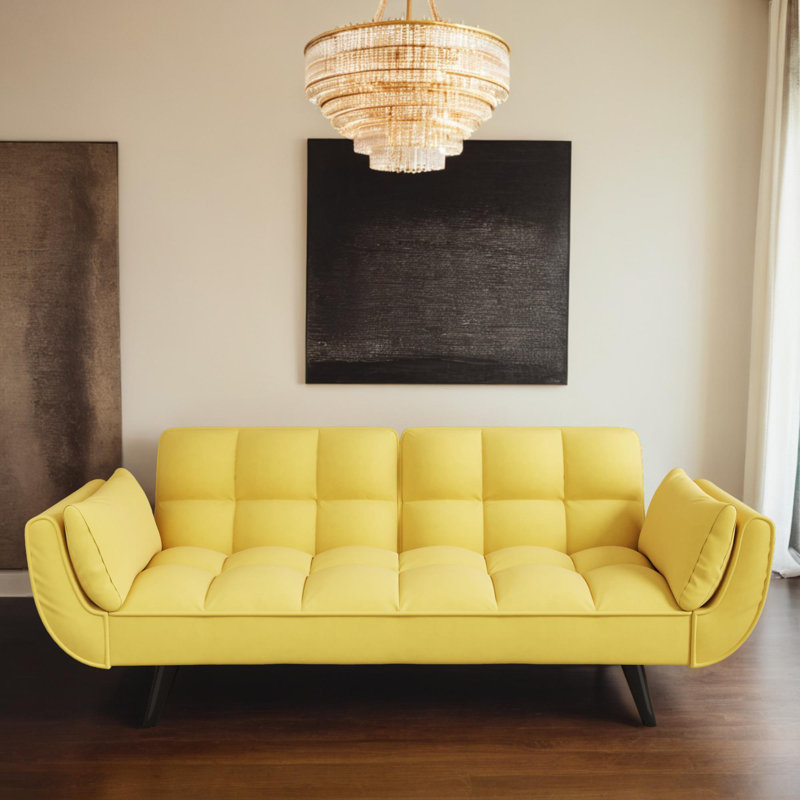 Ezzo Upholstered Sleeper Sofa, Yellow Velvet