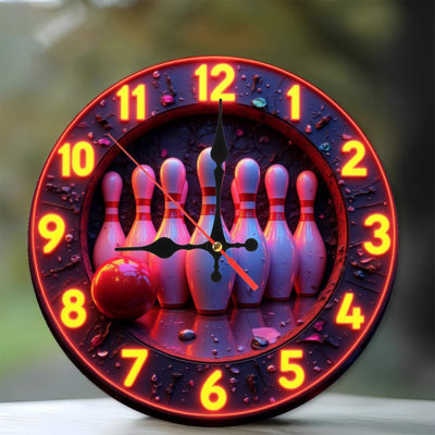 Bowling pins clock neon design