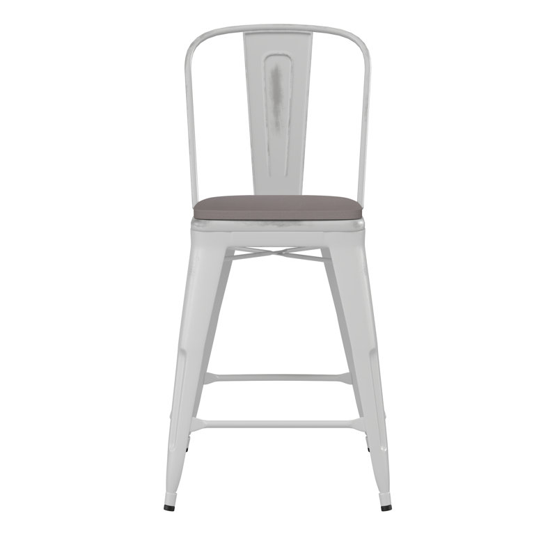 Tabouret à hauteur de comptoir toutes saisons avec siège en résine polyester Brinya, Blanc / gris