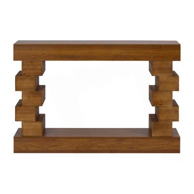 Geometric Block Stacked Wood Console Table