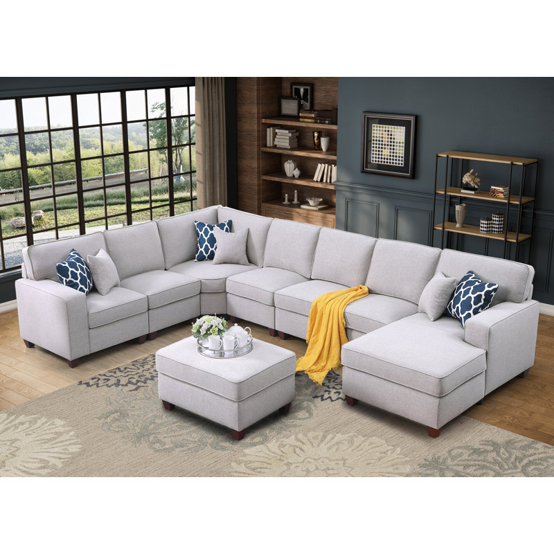 Samita Upholstered L-Shaped Sectional Left Hand Facing, Light Gray Linen