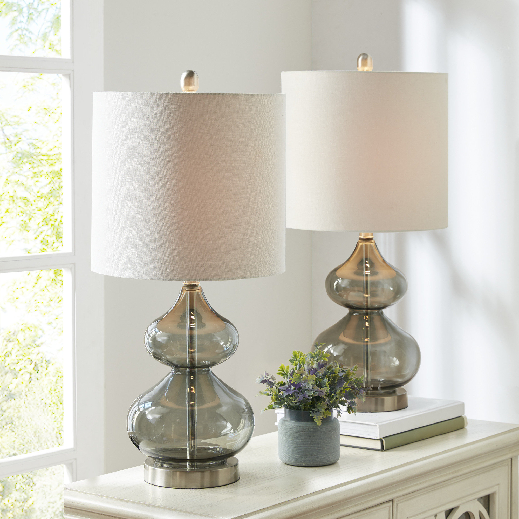 Wade Logan® Ayube Ellipse Curved Gourd Glass Table Lamp & Reviews | Wayfair