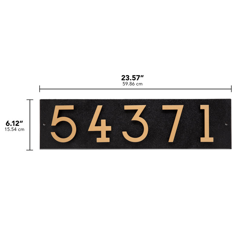 Floating 5-Number Horizontal Sign, Black /w/ Black / Gold Modern Font Numbers, Yes