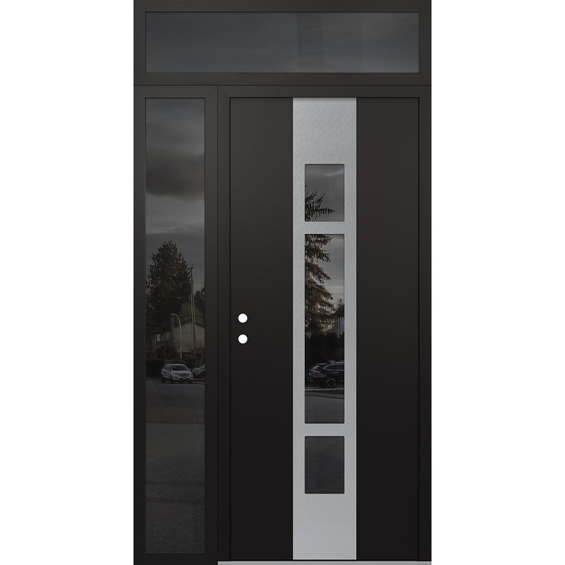 Diamant A9 droitier 50 po X 96 po Panneau d'entrée en verre argenté noir et noir avec porte d'entrée avant en verre