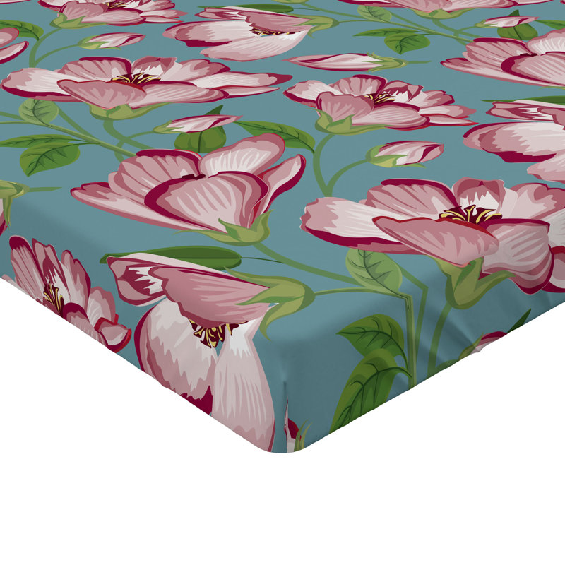 Drap-housse Ambesonne, Vert fougère, rose pâle, rose / floral, Drap-housse très grand californien