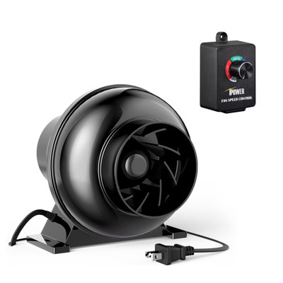 iPower 4 Inch 195 CFM Variable Speed Inline Fan - Ventilation Blower for Grow Tents, Greenhouses, Kitchens & Basements, Black