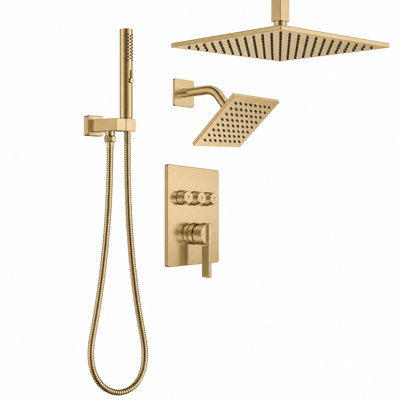 Modern 3-Setting Rain Shower System Faucet Set, Push Button Diverter Shower Trim Kit, Rough-in Valve Included, SF105
