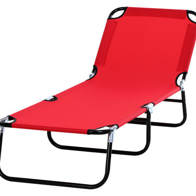 Folding Sun Tanning Chair - 5-Level Recline, Steel Frame, Red, For Outdoor Use In Beach And Yard Chaise Reclining Reclining, Foldable Frame Sunbathing