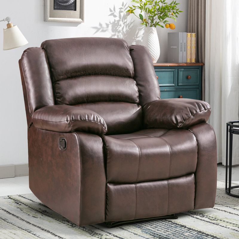 Fauteuil inclinable manuel moderne en similicuir respirant, Similicuir brun