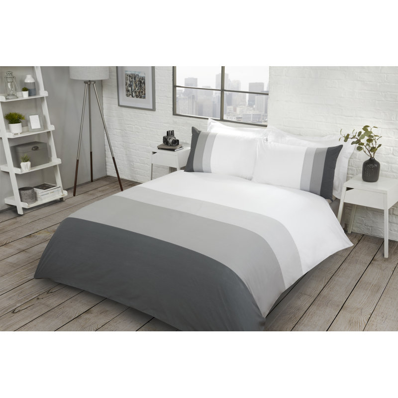 Allan-James Polyester Striped Duvet Cover Set with Pillowcases, Single Duvet Cover + 1 Standard Pillowcase, Grey