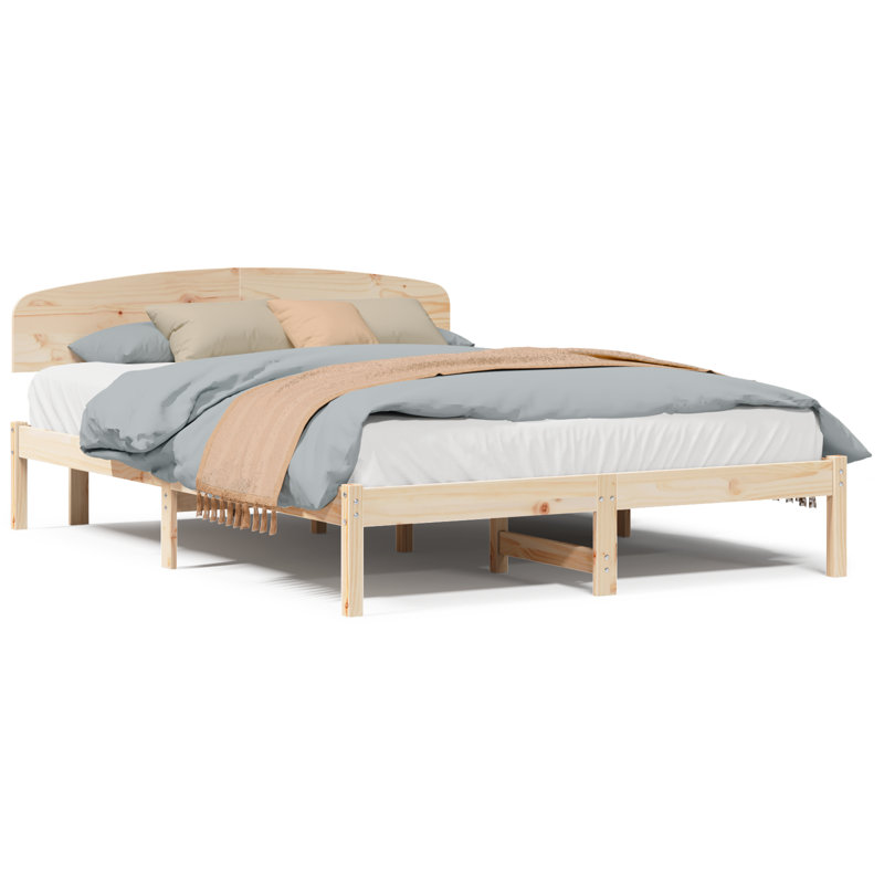 Vidaxl Bed Frame With Headboard Solid Pine Wood, European Double (140 x 200 cm), Natural