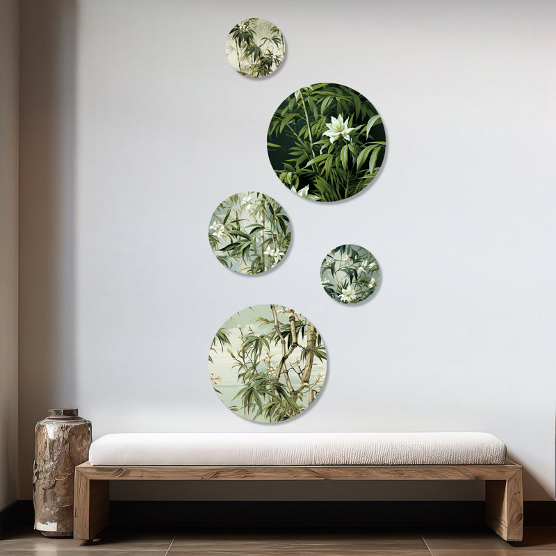 Bluebelle - Ensemble d'art mural floral rond tropical de 5