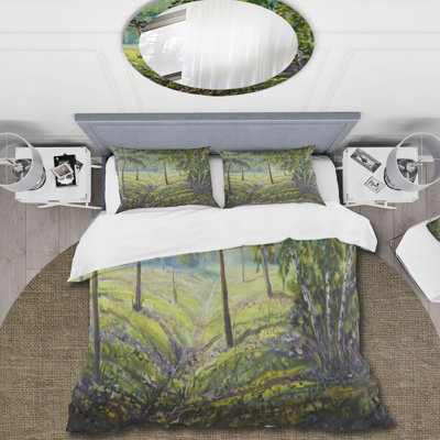 Pine Trees and Bushes In The Forest I - Lake House Duvet Cover Set - Microfiber Polyester