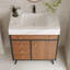 Meuble-lavabo autoportant moderne avec lavabo en céramique et plateau en pierre frittée-366260892