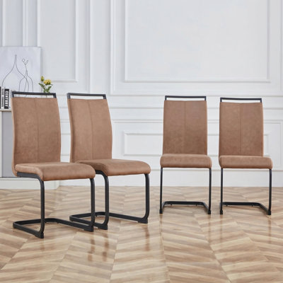 Ensemble de chaises de salle à manger en faux cuir modernes avec coutures verticales et base en métal