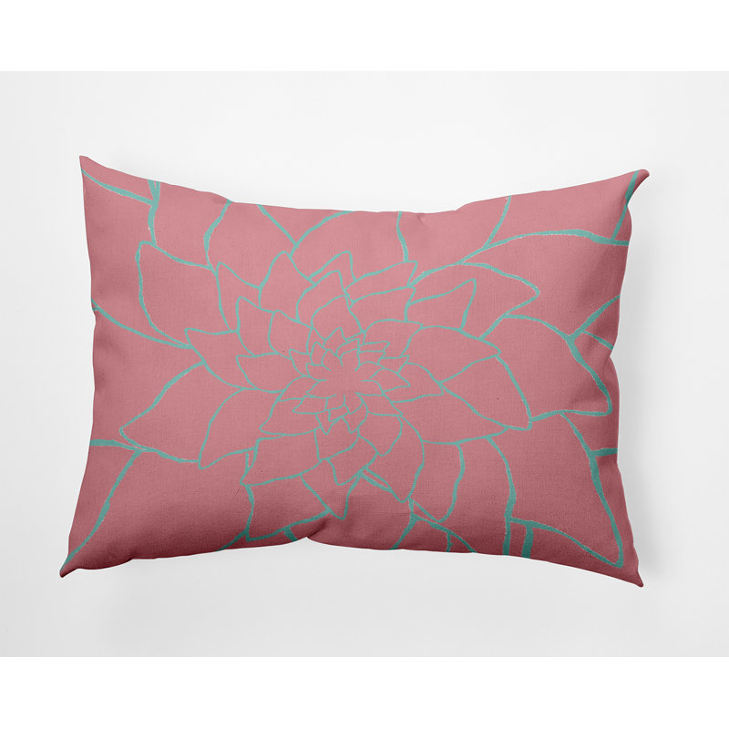 Coussin lombaire à motif floral, Rose clair / bleu sarcelle