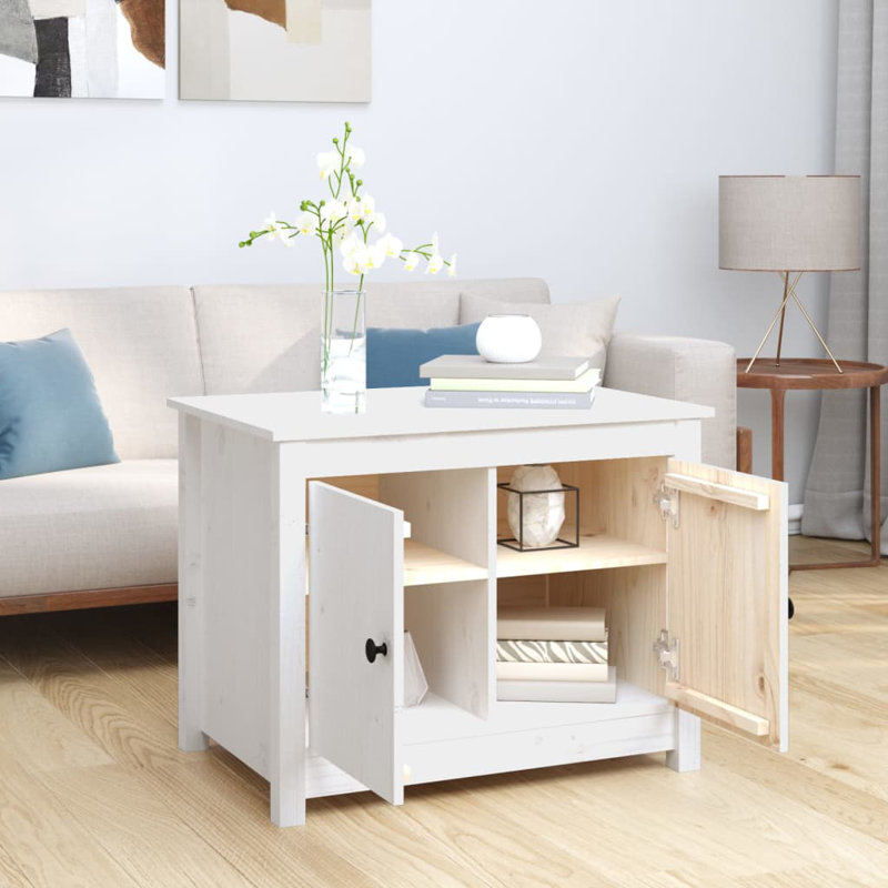 Kittell Solid Wood Four Leg Coffee Table with Storage, White