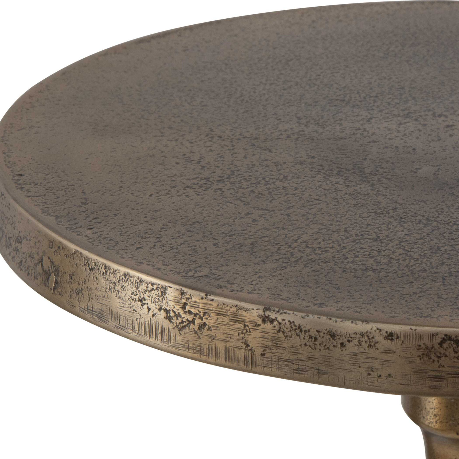 Vela Round Antique Brass Aluminum Pedestal End Table 