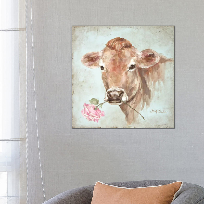 " Cow With Rose ", Wrapped Canvas, 37" H x 37" W x 1.5" D