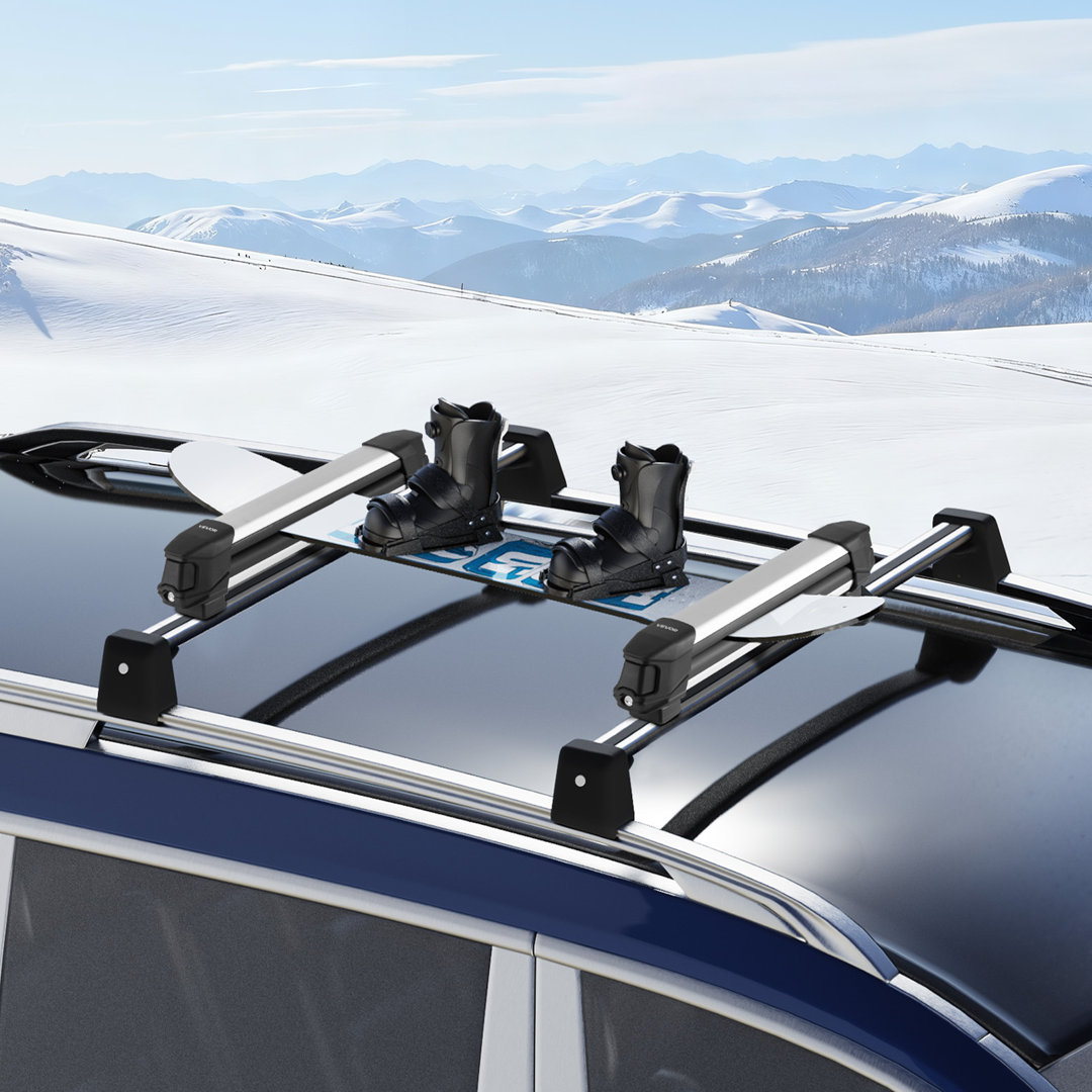 Ski & Snowboard Roof Rack, Carry up to 4 Pairs of Skis or 2 Snowboards, 2 PCS Aluminum Universal Car Roof Rack with Lock & Rubber Padding, Carrier for