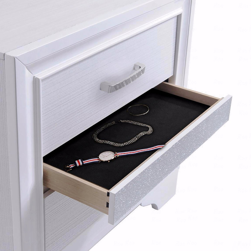 Table de chevet 2 tiroirs In White avec plateau à bijoux caché, Blanc