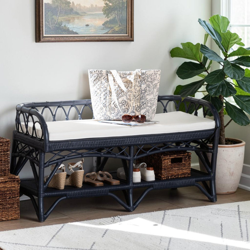 Banc en rotin naturel avec tablette Marami, Navy Blue, Marine