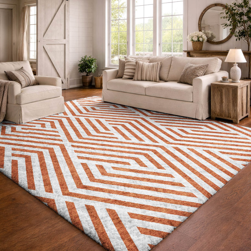 Premium Machine Washable Dream Shag ADS550 Geometric Rug, Paprika, 5' x 7'6"