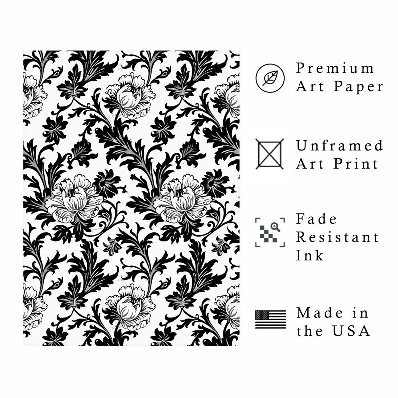 «Botanical Damask Flowers & Plants», impression d'art moderne sans cadre, H 20 po x l 16 po
