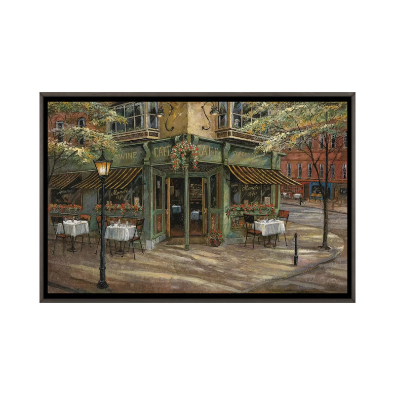 Mandi's Café par Ruane Manning - reproduction d'art, H 32 po x l 48 po x 1,5 po, Toile avec cadre gris, Aucun mat