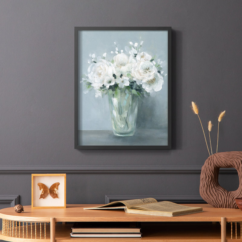 «All White Blooms», reproduction encadrée - bois massif, Noir, H 14 po x l 11 po