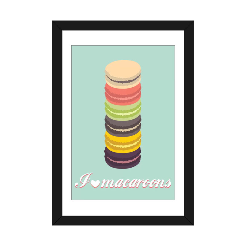 «Macaroons», impression sur toile tendue, H 32 po x l 24 po x P 1 po, Papier d'art encadré noir, Blanc