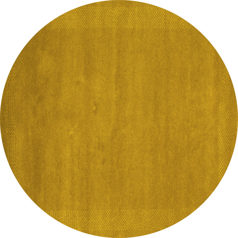 Tapis contemporains jaunes lavables à la machine 665, Rond 3 pi