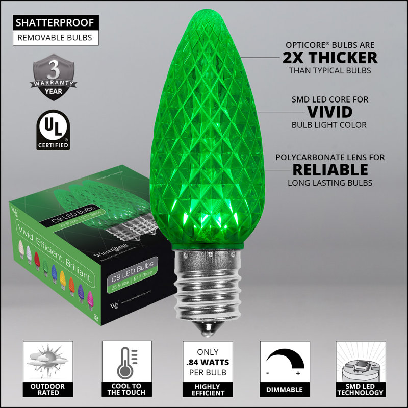 C9 OptiCore LED Shatterproof Luminary & Pathway Lights, 25 feet, Green