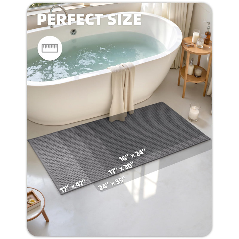 Tapis pour salle de bain en chenille, L 24 po x l 16 po, Gris clair