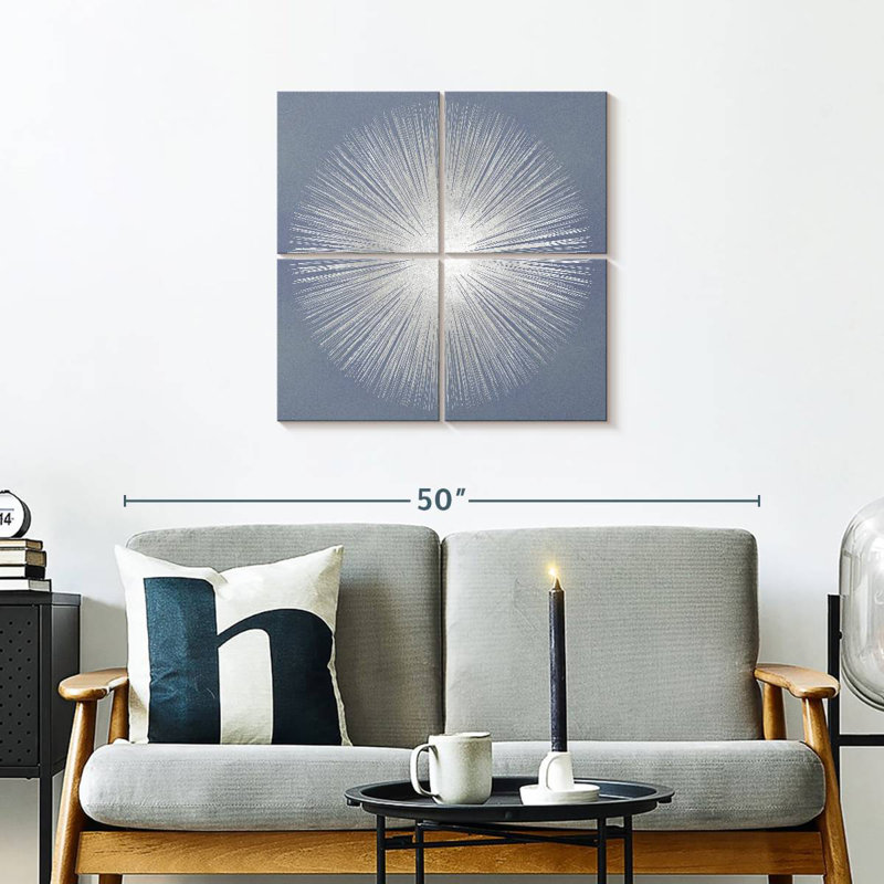 Silver Sunburst On Grey I, H 26 po x l 26 po