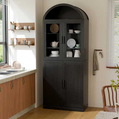 76" H Pantry Cabinet with Glass Doors Traditional Freestanding Kitchen Cabinet Buffet Cabinet for Dining Room