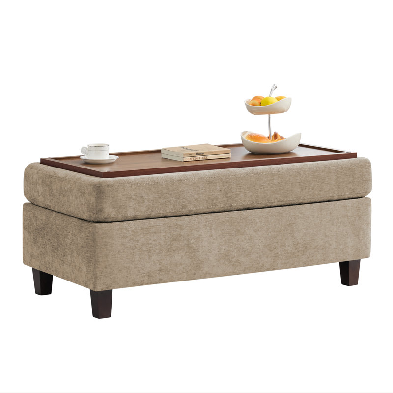 Banc multi-fonctionnel pour repose-pieds avec couvercle rabattable en bois et coussin, Kaki