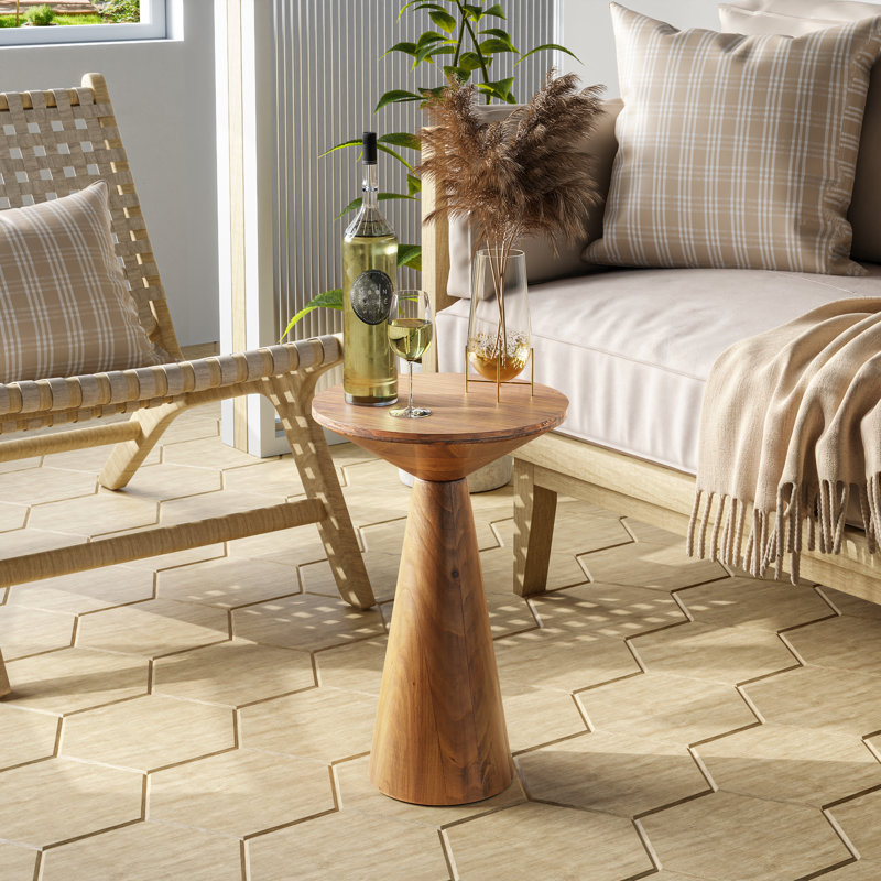 Petite table de bout ronde en bois massif H 19,5 po, Naturel
