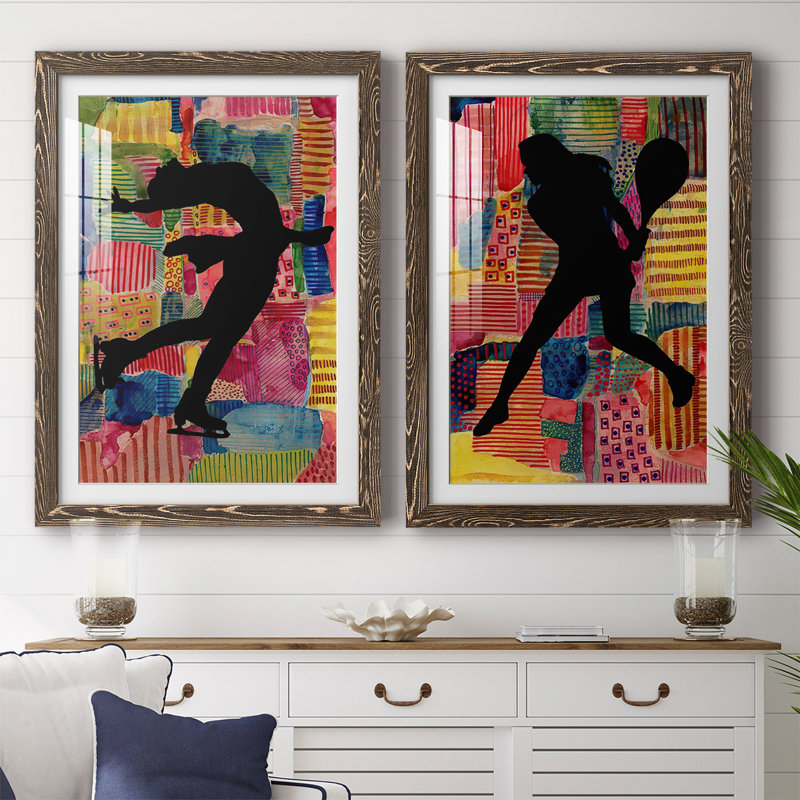 «Patchwork Athlete III», reproduction encadrée de qualité supérieure - prête à être accrochée, Noyer