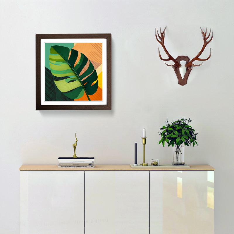 Tropical Leaf Constructivism - Single Picture Frame Print on Wood, Walnut