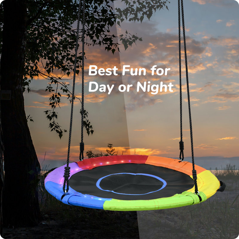 40 inch Saucer Tree Swing with LED Lights, 2 Tree Hanging Straps, Multicolor