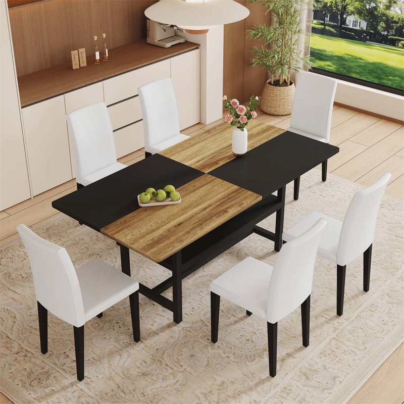 Ensemble de table de salle à manger élégant en bois avec tablette de rangement et chaises d'appoint confortables, parfait pour les maisons modernes