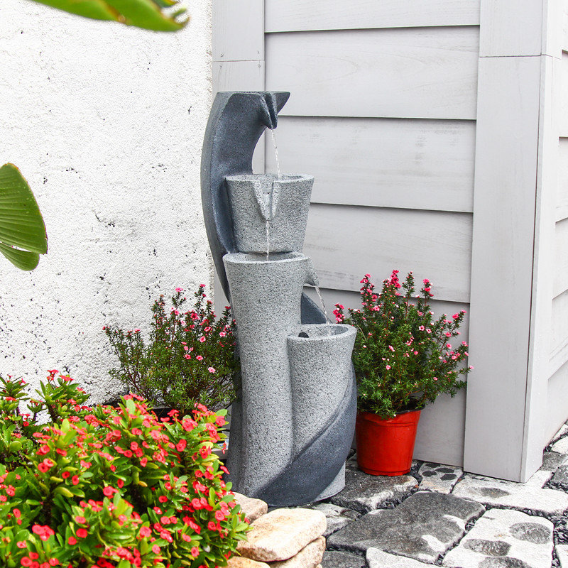 S-Shaped Column Waterfall Fountain, 35.43 in Resin Indoor/Outdoor Water Feature for Garden, Patio, or Office Décor