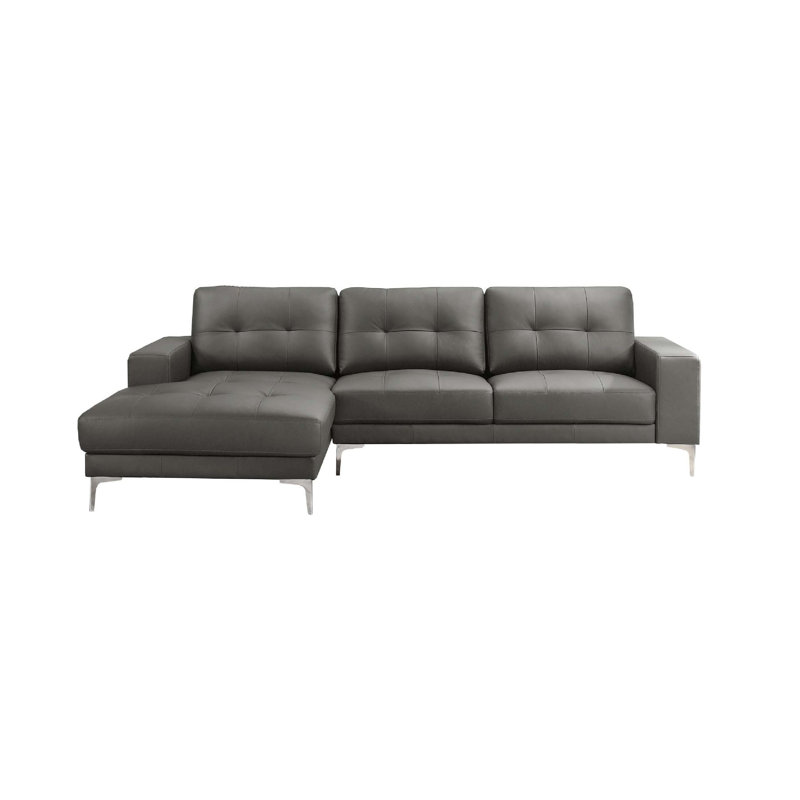 Moa 2Pc Sectional Sofa W RAF Chaise, Anthracite Full Leather, Gray Faux Leather