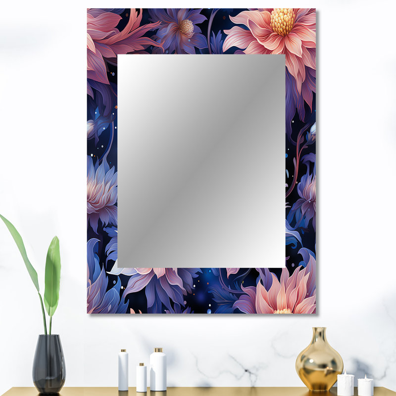 Purple Celestial Dreams Floral Pattern - Floral Large Wall Mirror, Cottage Unique Mirror, Printed Metal Art, 40" x 30"