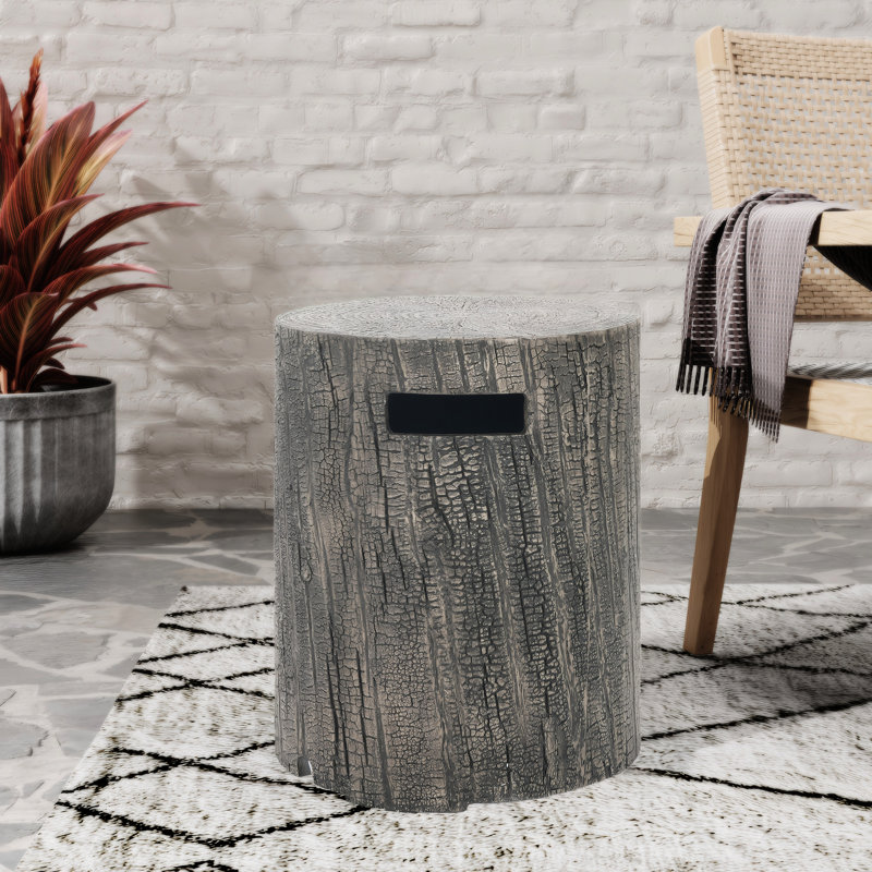 Porte-réservoir et table d'appoint en oxyde de magnésium 16 x 20 pouces, aspect gris, conception ronde, béton léger, sans assemblage pour les rassemblements de loisirs en plein air
