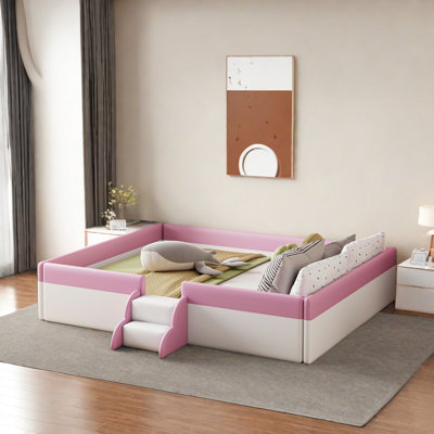 Floor Upholstered Kids Bed With Stairs
