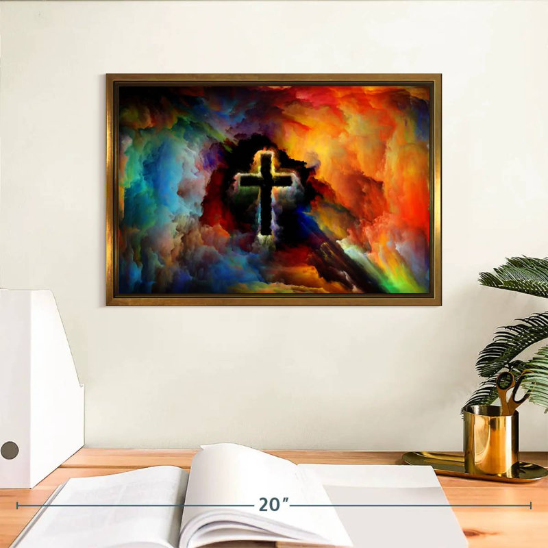 Croix colorée, Cadre flottant doré, 13 po x 9 po