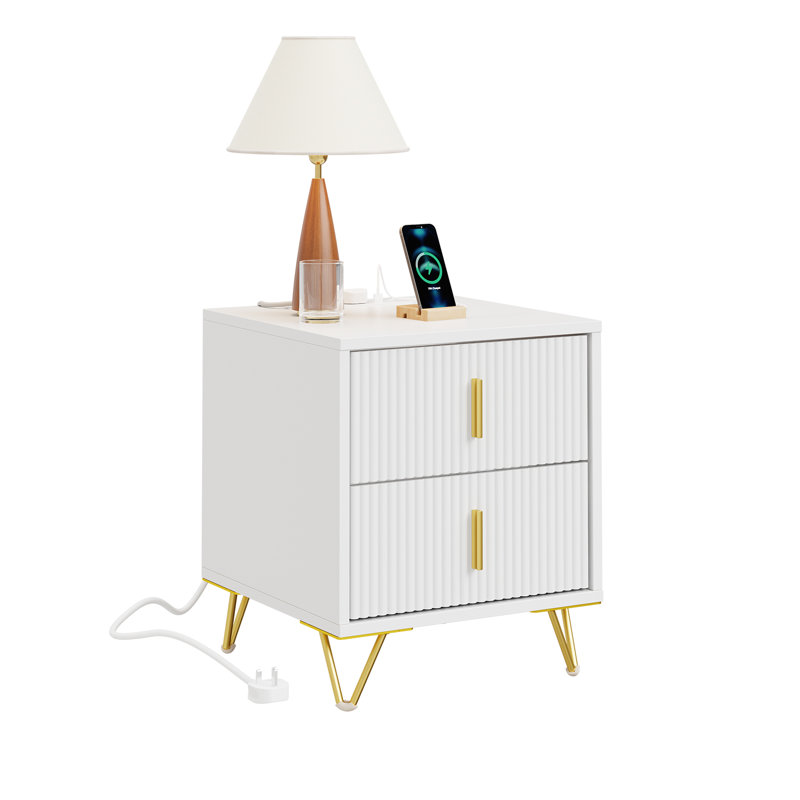 40cm W Manufactured Wood Bedside Table With Charging Station