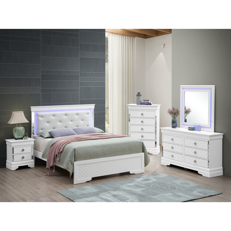 Upholstered Standard Bed, White, King